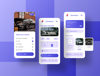 Clean Station app ui ux vector visual design