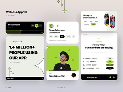 Wellness Cards & templates app balance branding cards components design halolab illustration instagram ios landing page logo meditation minimal templates ui ui8 web welness yoga