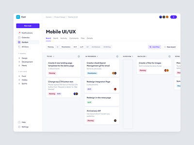 Kanban Board - Desktop App app cards clean design figma interface jira kanban management minimal page productivity purple schedule scrum task tool ui ux widelab