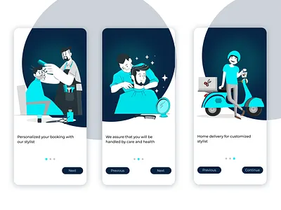 ✂️HairCut Salon App - Splash screen blue concept creative dark design haircut illustration massage app medicure minimal onboard screen opening screen salon app sea blue sky blue spa splash design splash screen splash ui vector