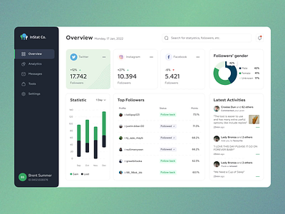 InStat - social dashboard adaptive animation dashboard design flat home layo mobile motion graphics navigation responsive social statistic studio ui ux