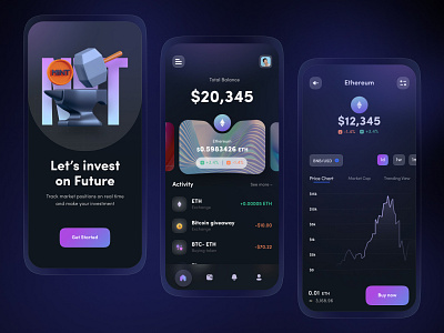 Crypto wallet bitcoin blockchain chart coin crypto crypto currency cryptowallet dark etheureum finance ios metaverse nft nft app product design token trading tranding ui ux