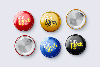 Pin Button Mockup Set 3d badge branding button circle emblem empty glossy graphic design label logo metal mockup pin pin button mockup pin putton plastic round sign simple