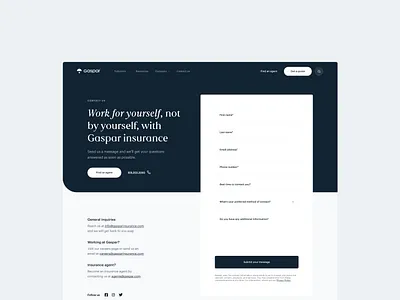 Contact Page - Gaspar Insurance contact page contacts insurance website ui ui design visual design web design webflow webpage website website design website designer