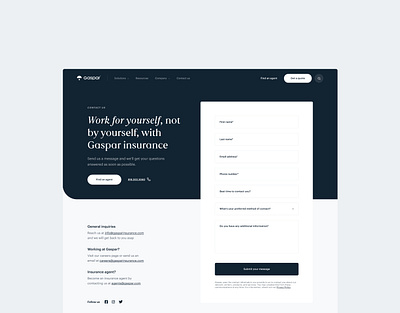 Contact Page - Gaspar Insurance contact page contacts insurance website ui ui design visual design web design webflow webpage website website design website designer