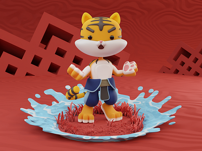 Chinese New Year 2022 3d 3d art 3d character 3d illustration 3d modeling animal blender cat celebration chinese chinese new year illustration imlek tiger year of the tiger