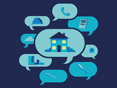 Anxious thoughts surrounding flooding. anxiety anxious blue climate disaster house housing illustration mental health vector worry