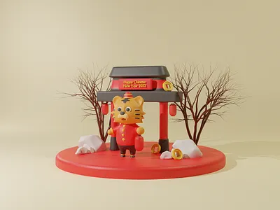 Cutie 3D Tiger Illustration - Chinese New Year 2022 3d 3d character 3dillustration animation chibi chinese new year cutie graphic design illustration lunar lunar new year motion graphics tiger tiger cartoon ui