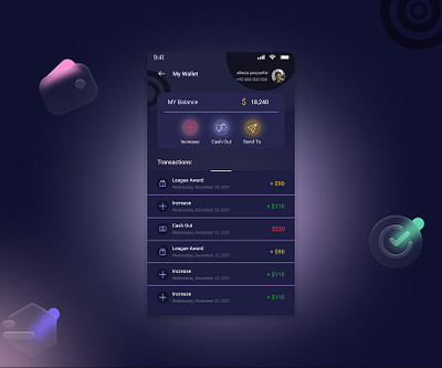 Wallet page 3d account card cash out dark mode dark theme graphic design money money service payment ui wallet wallet page wallet service