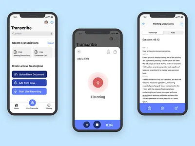 Voice Transcription App app audio live mobile recording text transcribe transcription ui ux voice voice to text