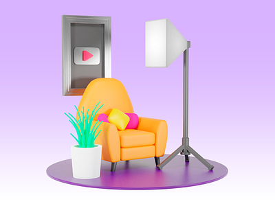 Famous Star Login 3d 3dillustration camera chair illustration landing login nature record ui website youtube