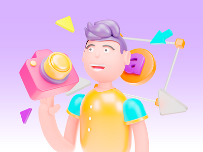 Record me! 3d blender camera character illustration landing ui website