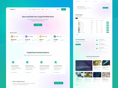 Cryptocurrency Landing Page - Light Mode bitcoin crypto cryptocurrency defi ethereum landing page mobile app design mobile design nft ui design user experience user interface ux design uxui design web design