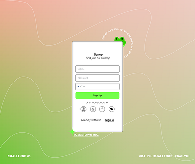 Daily UI : 001 SIGN UP dailyui design figma frog ui