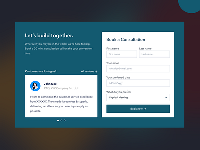 Book a Consultation booking form consultation contact form contact section cta design.blues figma gradient landing page ui ux web design