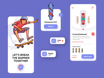 Skateboard Application app branding design figma fun icon illustration sports trendy typography ui ux vector