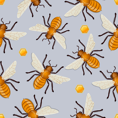 pattern with bees art been blue design honig illustration pattern vector