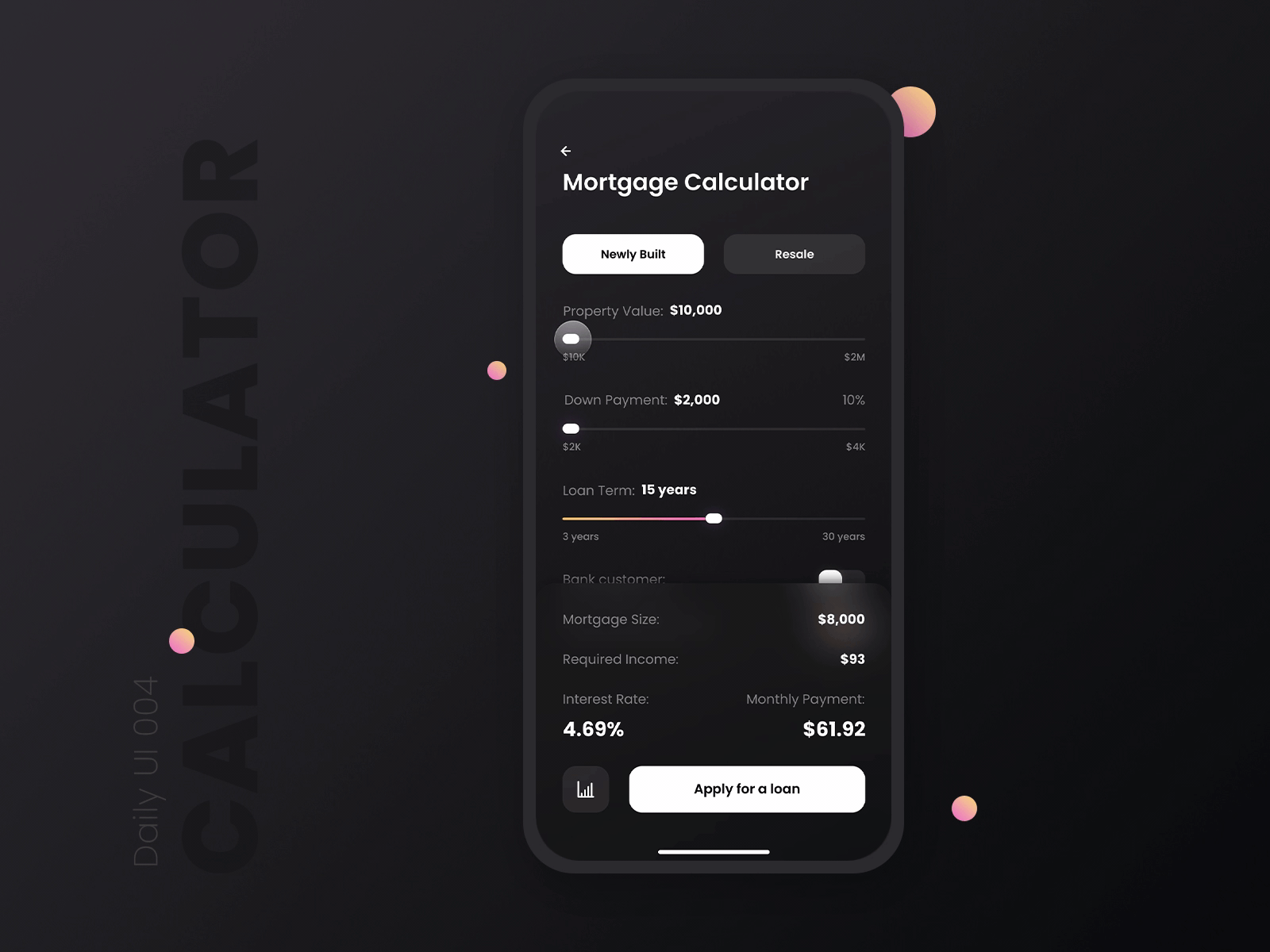 Daily UI 004 - Calculator animation calculator dailyui dailyui 004 dark mobile mortgage prototype slider