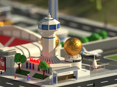 Lowpoly Airport | Football Game 3d 3d ball airpalne airport city football game game ui golden ball isometric lego lowpoly