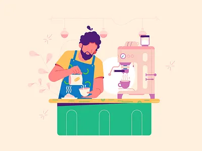 Сoffee machine background branding business cartoon design illustration logo person ui vector
