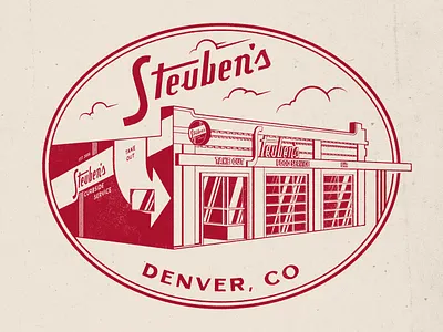 Steuben's architecture branding building colorado denver diner illustration matchbox restaurant retro textured vector vintage