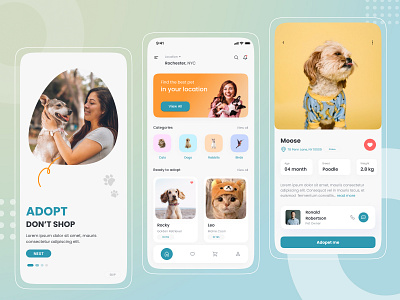 Pet Adoption App animals app cats colors concept design dogs minimal pet adoption pet care pets petshop product design ui ux