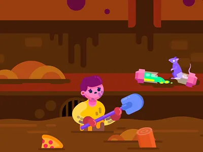 Kurzgesagt - Universal basic income 3 2d character cleaning illustration kurzgesagt man motion design motion graphics mouse rat sewer trash tunnel worker