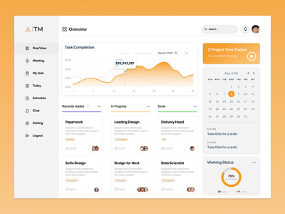 Task Manager calender chat clean dashboard done manager maneger meeting overview progress recent task task manager today tracker ui web work working status