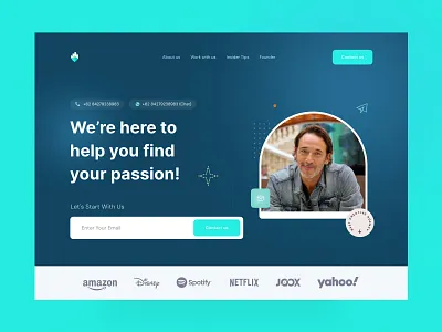 Collaboration Platform Landing Page Exploration black blue branding collaboration company cyan design flat gradient illustration landing page man minimal palette platform product design professional typography ui website