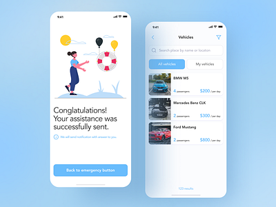 Vehicles Mobile App / iOS app cars clean clean design illustration ios light blue mobile app ui ve vehicles