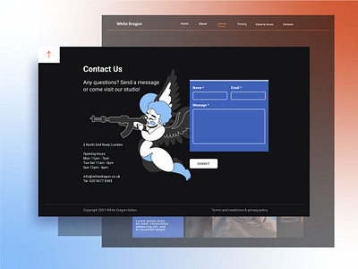 Tattoo studio interface II 3d branding concept concept design contact page digital art digital design digital platforms flat design flat illustration geometric illustration interface design layout tattoo studio ui ux visual web design website