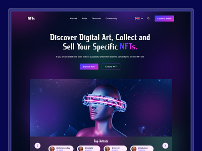 NFT Marketplace Landing Page bitcoin crypto crypto currency cryptoart cryptocurrency dark darktheme ethereum exploration landing page marketplace nft nftmarketplace nfts token ux design website