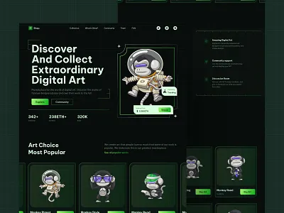 Shep | NFT Landing Page abstrack art bitcoin black branding clean crypto design illustration landing page minimal nft ui ui design uidesign ux web web design webdesign website