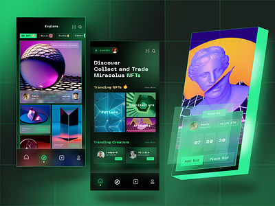 Mobile 3D Design NFT Marketplace 3d branding clean ui crypto design graphic design marketplace mobile mobile ui nft ui ui ux ui design uidesign user interface web