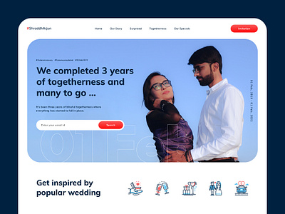 3rd Wedding Anniversary - Creative Landing Page anniversary creative creative landing page design homepage landing landing page landingpage layout design mockup design product design professional landing page template template design ui design uiux ux design wedding wedding anniversary wedding page