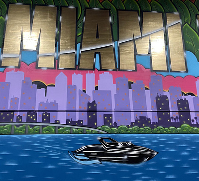 Miami Gold Chrome Letters Mural Spray Paint artwork gold graffiti graffiti art hdis home depot lettering letters miami mural shoker shokerart1