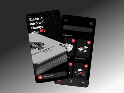 E Commerce Mobile App for Electric Card 3d animation app application branding dark design graphic design illustration logo mobile mobile app mobile design motion graphics ui ux vector web web design wordpress design