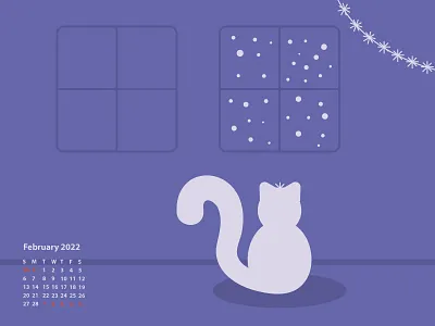 February 2022 art branding calendar cat colors design february flat illustration illustration art pantone poster purple snow ui vector veryperi wallpaper window