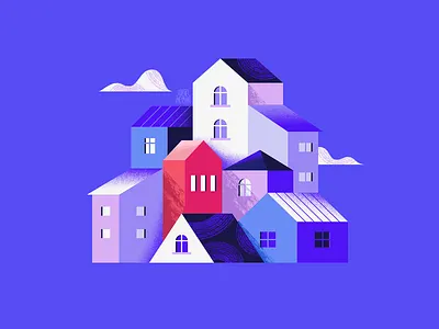 Daily buildings architecture art buildings colorful composition design flat houses illustration illustrator procreate purple structure texture