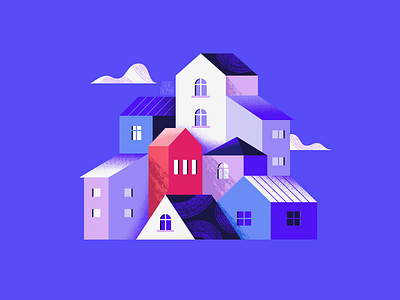 Daily buildings architecture art buildings colorful composition design flat houses illustration illustrator procreate purple structure texture