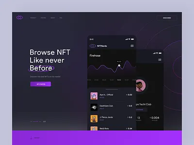 NFT Nerds blockchain clean crypto currency dark design landing market marketplace nft page saas subtl trade ui ux visux web webdesign website