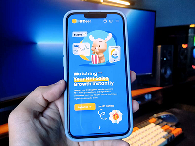 NFT Marketplace - Mobile Version 3d animal blue blurred background character crypto deer illustration landingpage marketplace nft ui ux webdesign