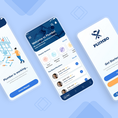 Plumber Booking App Design, UI Kits & Templates app ui kits branding graphic design illustration mobile app development plumber app plumber app ui kits plumber app ui templates plumber ui design ui