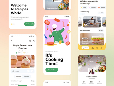 Food Recipe App - ☀️Light/🌒Dark Mode animation app clean colorful dark food food app food design illustration interaction light meal modern motion recipe recipe app restaurant ui ui design uiux