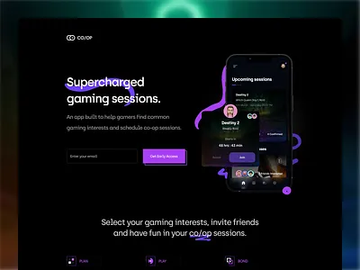 CO/OP LANDING PAGE - SIDEPROJECT app clean dark gamer interface ios landing page ui web design website