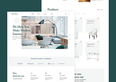 Furniture Store Website coffee design ecommerce flat landing page minimal web design
