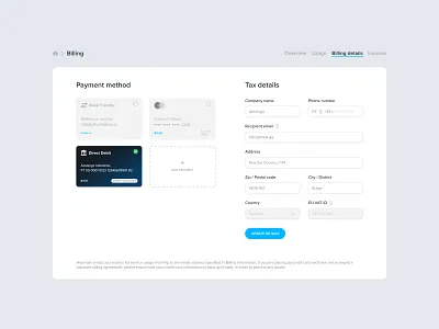 Payment Method add payment billing billing information credit card dashb dashboard details overview payment ui