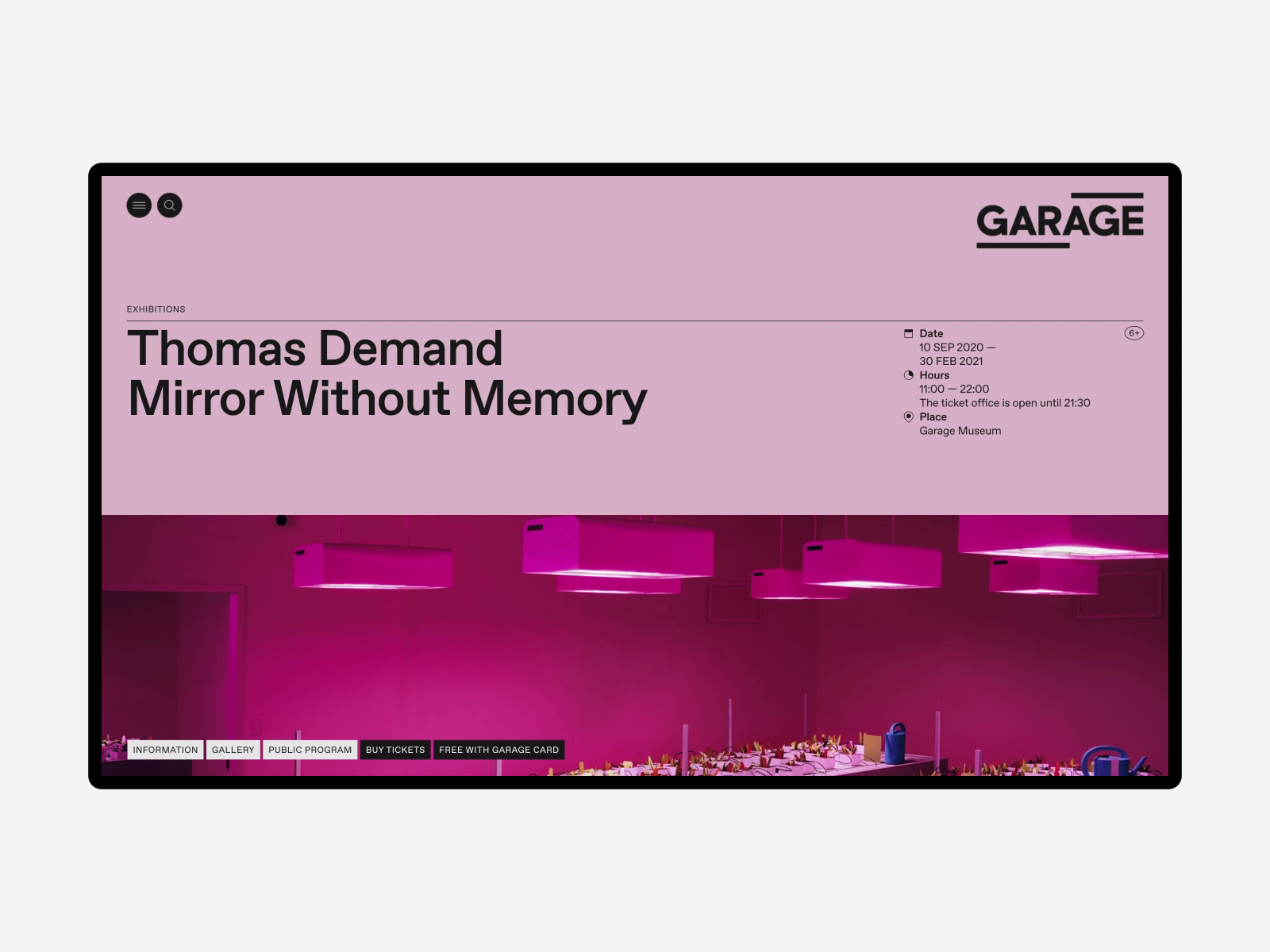 Example of Garage Museum. Website — Exhibition