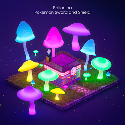 Ballonlea - Pokémon Sword and Shield 3d 3d art blender dark design grass illustration isometric art low poly mushroom nature neon night pokemon