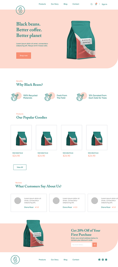 "Black Beans" Coffee Website design flat minimal